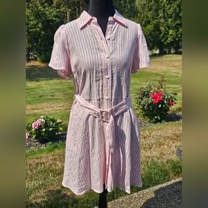 Alexie Pink Striped Button-Up Dress Sz Xs NWT See Pictures For Measurements